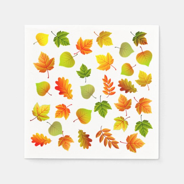 Serviette En Papier Belles feuilles d'automne sur blanc (Devant)