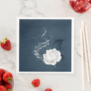 Serviette En Papier Belles fleurs blanches et feuilles de marine
