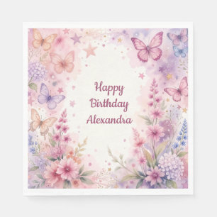 Serviette En Papier Belles fleurs et papillons à l'aquarelle