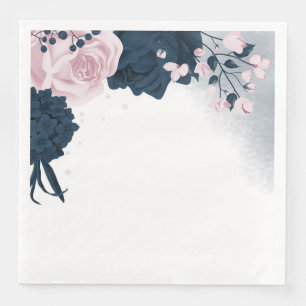 Serviette En Papier Belles fleurs roses et marines