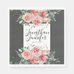 Serviette En Papier Belles roses roses roses avec des noms de couples 