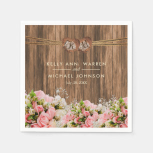 Serviette En Papier Belles roses roses roses et blanches sur bois