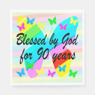 SERVIETTE EN PAPIER BÉNÉFICIÉ PAR DIEU 90E ANNIVERSAIRE DE NAISSANCE N