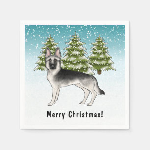 Serviette En Papier Berger Allemand Silver Sable En Hiver Avec Texte