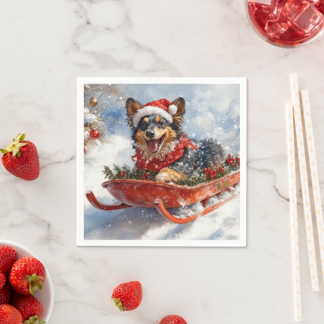 Serviette En Papier Berger belge en luge Laisser neiger Noël (En situation)