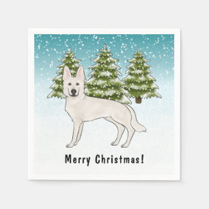 Serviette En Papier Berger Blanc Suisse Chien GSD Blanc Forêt d'hiver