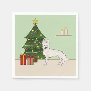 Serviette En Papier Berger suisse blanc GSD Chien vert arbre de Noël
