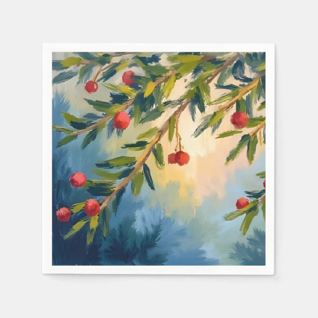 Serviette En Papier Berries & Greenery | Merry Christmas (Devant)