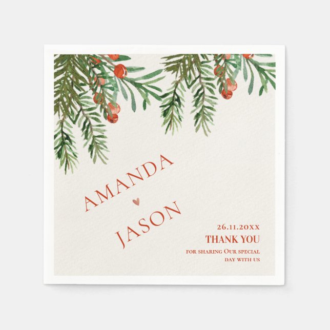 Serviette En Papier Berries Rouges Et mariage De Noël Festif Feuille (Devant)