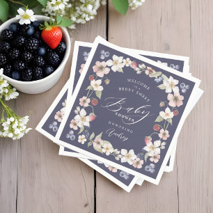 Serviette En Papier Berry Baby shower doux Fleurs et baies sauvages