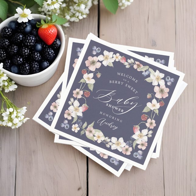 Serviette En Papier Berry Baby shower doux Fleurs et baies sauvages (Berry Sweet Baby Shower Wild Berries & Flowers Napkins)
