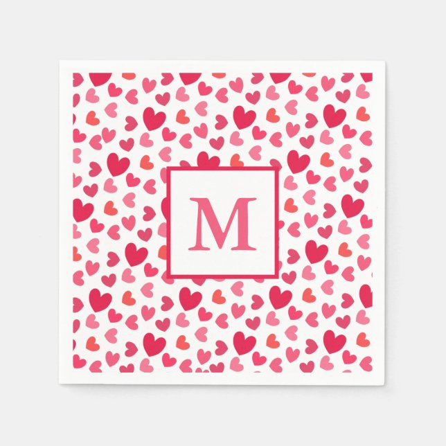 Serviette En Papier Berry, coeur rouge et rose motif Amour (Devant)