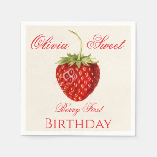 Serviette En Papier Berry First Strawberry Birthday Name Party