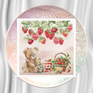 Serviette En Papier Berry First Strawberry et Bear Anniversaire