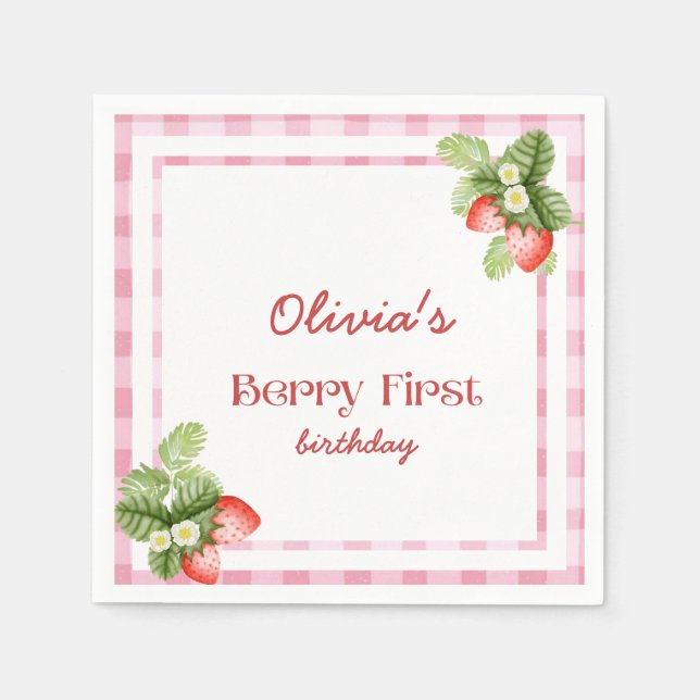 Serviette En Papier Berry fraise rouge Premier Merci d'anniversaire (Devant)