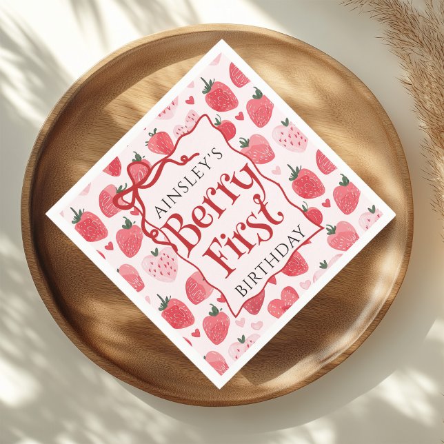 Serviette En Papier Berry personnalisé Première coquette rose Bow 1er  (Créateur téléchargé)