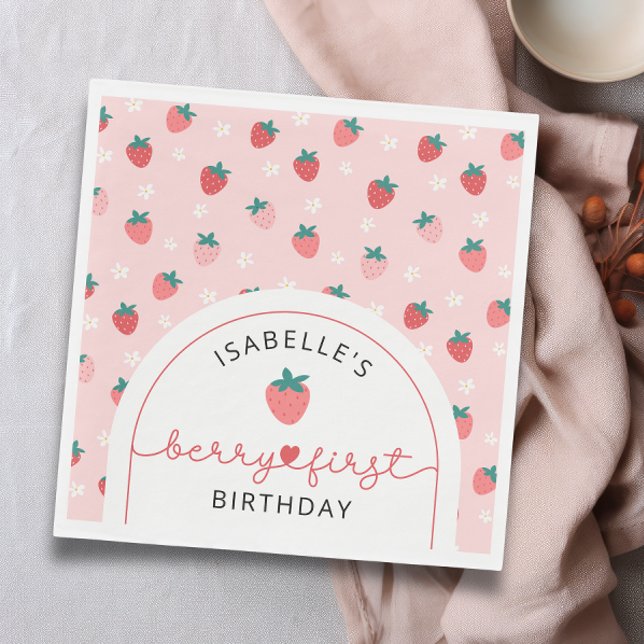 Serviette En Papier Berry Premier anniversaire 1er anniversaire Fête d (Berry First Birthday 1st Birthday Strawberry Party Napkins)