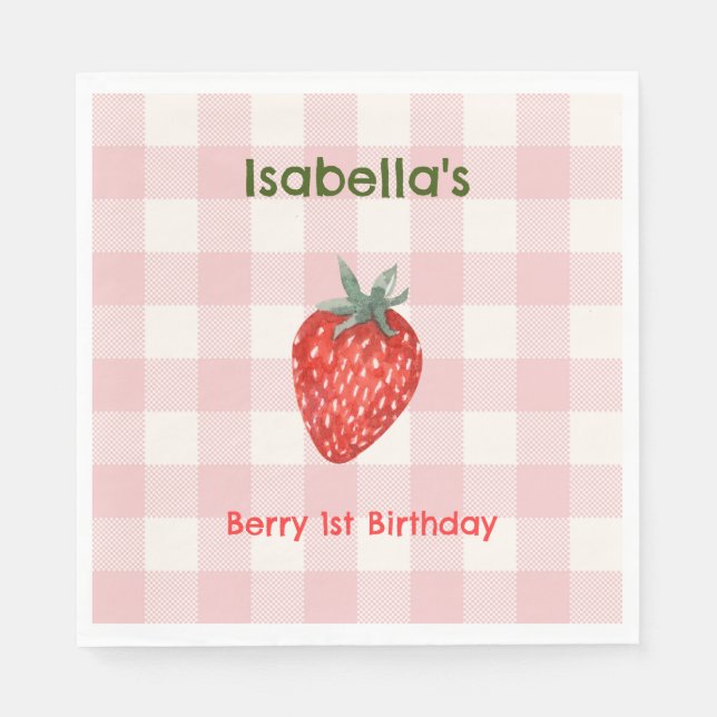 Serviette En Papier Berry Premier Anniversaire Pink & Plaid (Devant)