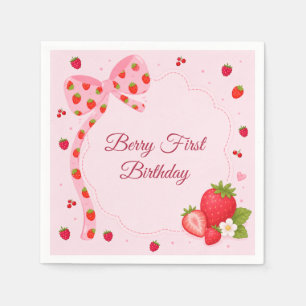 Serviette En Papier Berry Premier Anniversaire Rose Ruban Fraise 