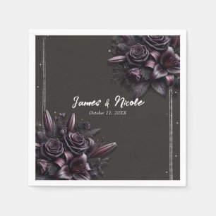 Serviette En Papier Berry Purple & Black Lily Rose Mariage Floral