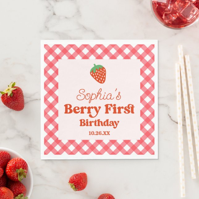 Serviette En Papier Berry rouge fraise première fête d'anniversaire (En situation)