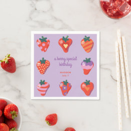 Serviette En Papier Berry Special Strawberry Anniversaire - Plum