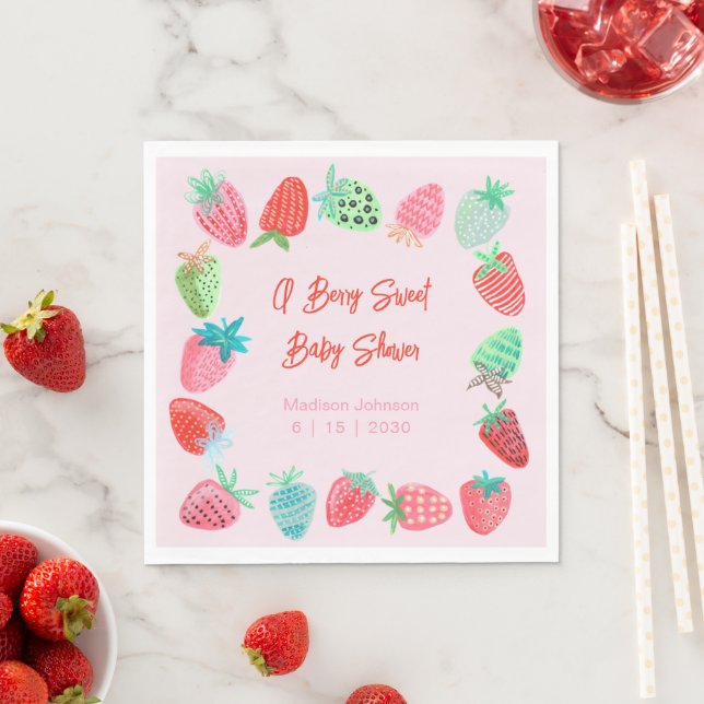 Serviette En Papier Berry Sweet Baby shower fraise (En situation)