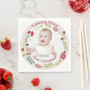 Serviette En Papier Berry Wreath Baby's First Christmas