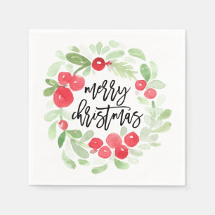 Serviette En Papier Berry Wreath Joyeuse aquarelle de Noël