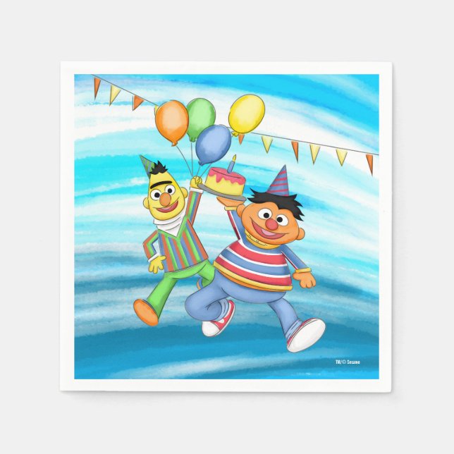 Serviette En Papier Bert et Ernie Balloons d'anniversaire (Devant)