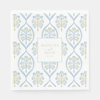 Serviette En Papier Bespoke Blue and Green Floral Wedding Pattern