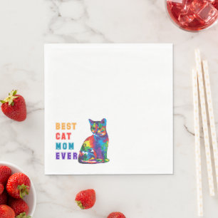 Serviette En Papier Best cat mère ever text multicolor cute cat lover