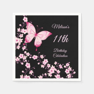 Serviette En Papier Beurre de fleurs de cerisier rose Noir Anniversair