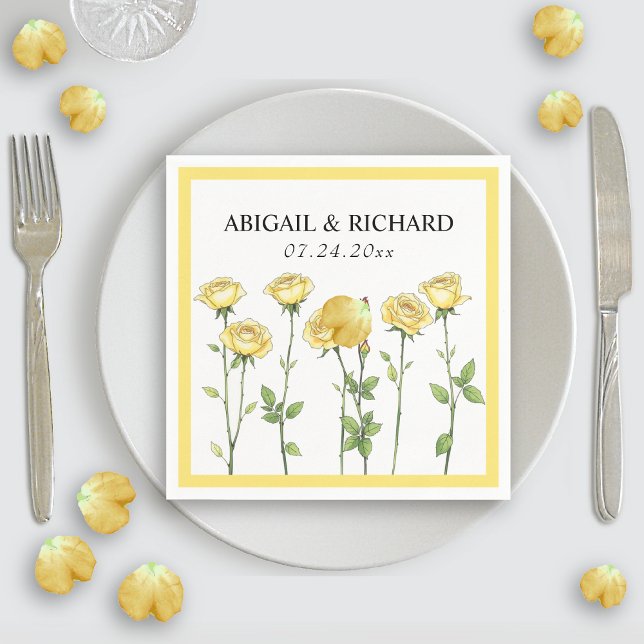 Serviette En Papier Beurre fleurs rose jaune mariage romantique floral (Créateur téléchargé)