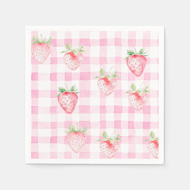 Serviette En Papier Beurre mignonne En vichy rose fraise (Devant)