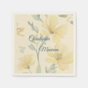 Serviette En Papier Beurre pâle Jaune Doux Bleu Mariage Floral