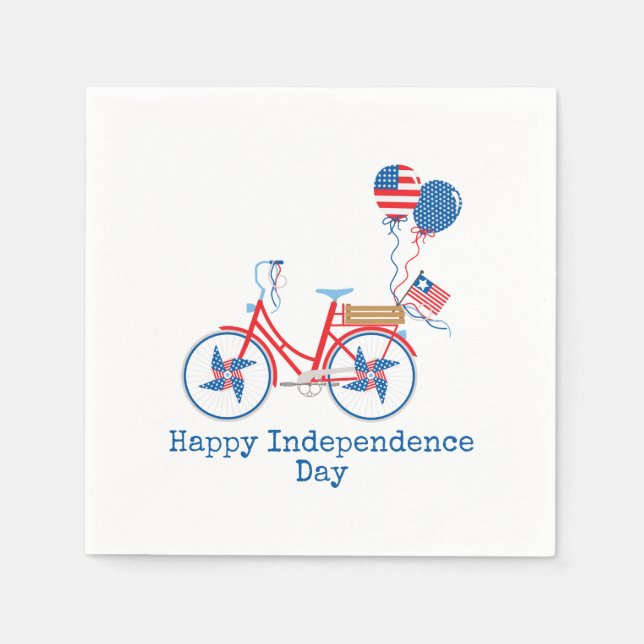 Serviette En Papier Bicyclette blanc et bleu 4 juillet blanc rouge (Devant)