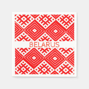 Serviette En Papier Biélorussie Б е л р у а с Folk Motif Rouge Blanc s