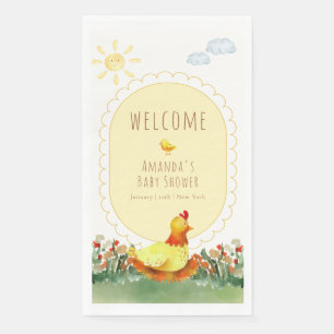 Serviette En Papier Bienvenue à la Baby Shower Coq Gingham Jaune