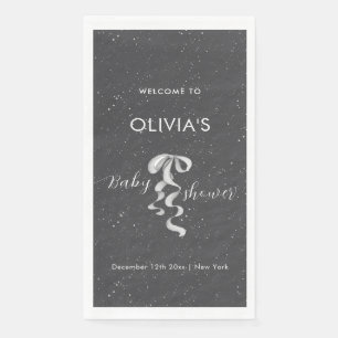 Serviette En Papier Bienvenue à la Baby Shower Hiver Arc Argent Minima