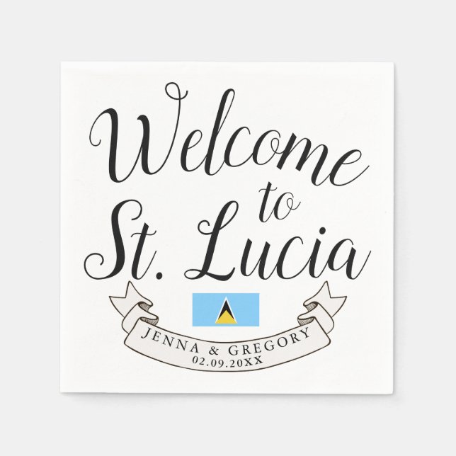 Serviette En Papier Bienvenue à Sainte-Lucie | Destination Faveur Mari (Devant)