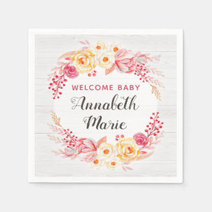 Serviette En Papier Bienvenue Baby Shabby Chic Rustique Fleurs Baby Sh