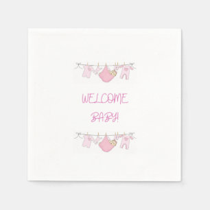 Serviette En Papier Bienvenue Bébé Rose Douce Fête de Naissance Simple
