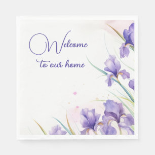 Serviette En Papier Bienvenue Bordure Iris Violet