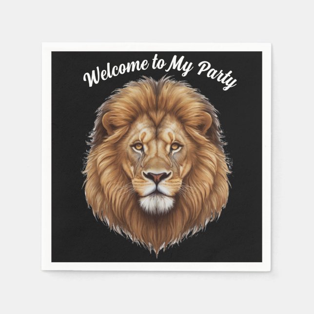 Serviette En Papier Bienvenue dans Mon Lion Parti personnalisez le nom (Devant)