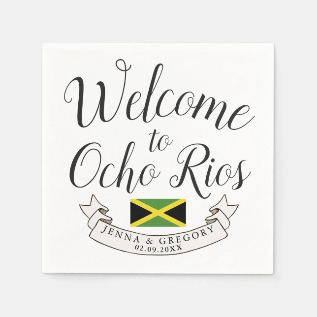 Serviette En Papier Bienvenue en Jamaïque | Personnalisation du mariag (Devant)