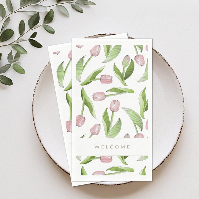 Serviette En Papier Bienvenue Moderne Tulipe rose Floral (Créateur téléchargé)