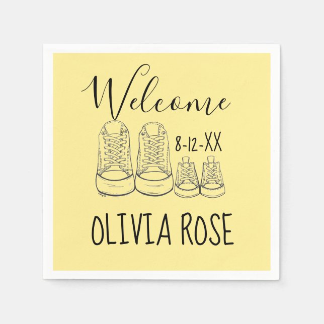 Serviette En Papier BIENVENUE Nouveau Arrivée Chaussures bébé Douche J (Devant)