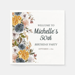 Serviette En Papier Bienvenue pour les 50 ans avec des fleurs jaunes e