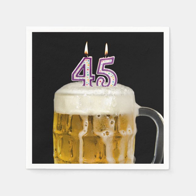 Serviette En Papier Bière 45e anniversaire en noir (Devant)
